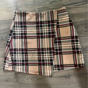 Short Asymmetrical Pink Plaid Skirt